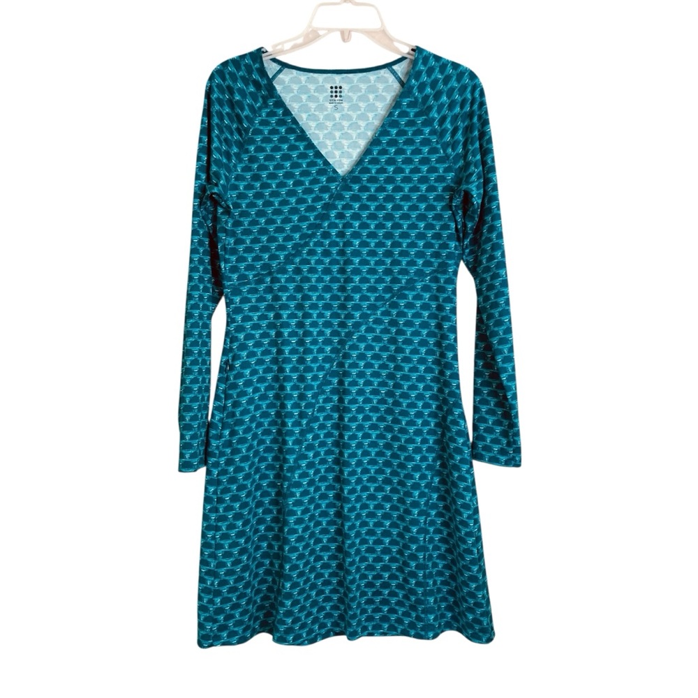 Title Nine Blue Geometric Faux Wrap Long Sleeve Athletic Dress (Size S)‎